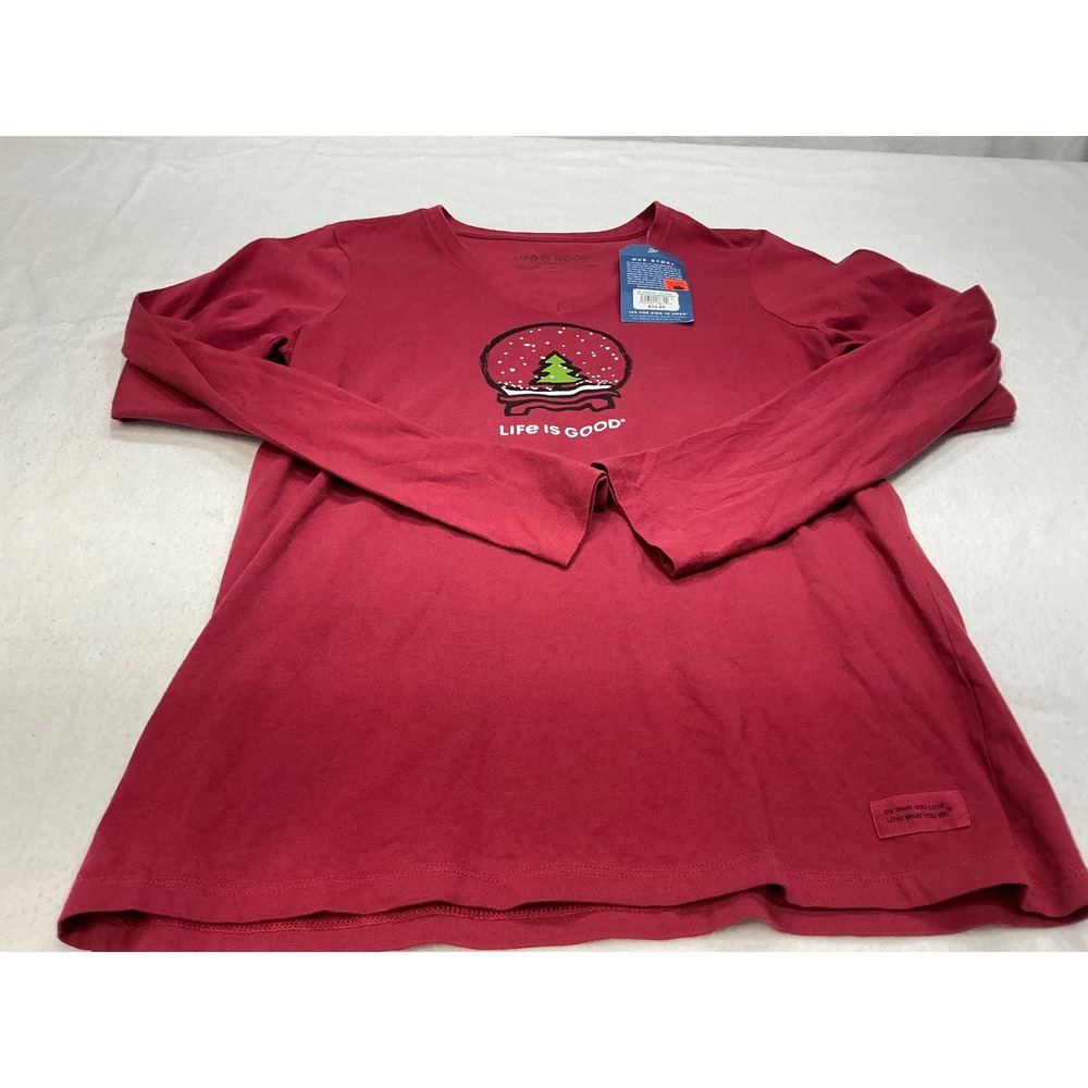 Life‎ is Good Women's Red Long Sleeve V Neck Christmas Tree Graphic T Shirt Sz M - Picture 6 of 8